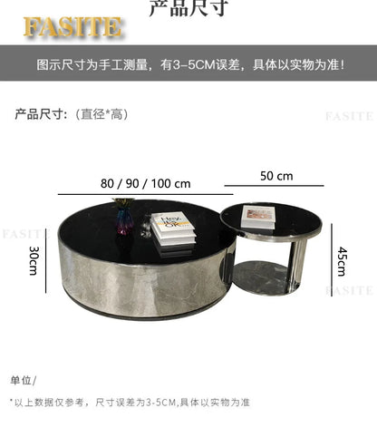 Italian mirror coffee table stainless steel small apartment tempered glass round combination design sense living room home