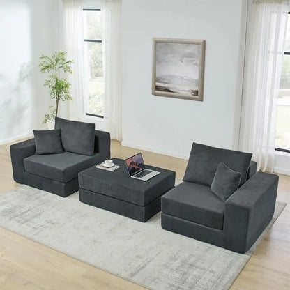 Modern Modular Cloud Sectional Sofa, L-Shaped Sleeper Couch with Removable Ottoman and Pillows for Living Room, Apartment,
