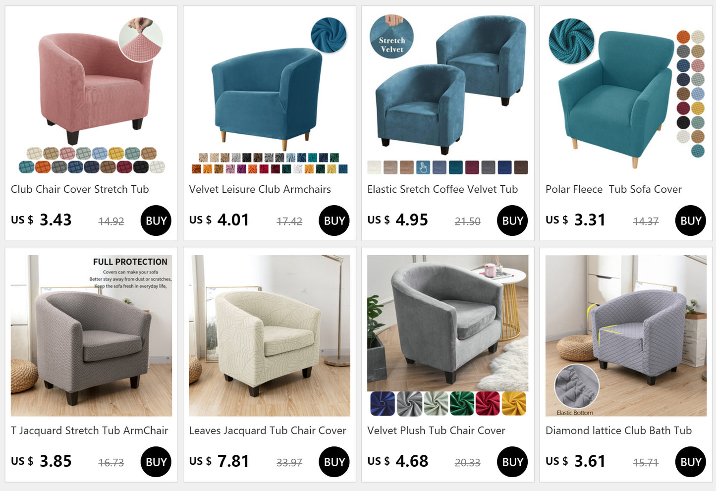 Velvet Tub Cover Chair Jacquard Single Seat Sofa Slipcover 1 Seate Living Room  Furniture Couch Washable Club Armchair Cover