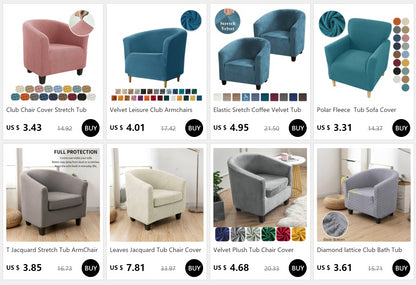 Velvet Tub Cover Chair Jacquard Single Seat Sofa Slipcover 1 Seate Living Room  Furniture Couch Washable Club Armchair Cover