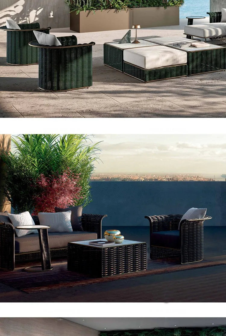 Outdoor sofa courtyard terrace simple rattan sofa waterproof sunscreen balcony rattan chair furniture