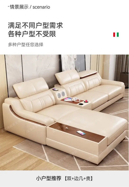 custom. [Official Genuine] Fulansige Leather Sofa Light Luxury Solid Wood Simple Small Yellow Cowhide Corner Small Apartment Cha