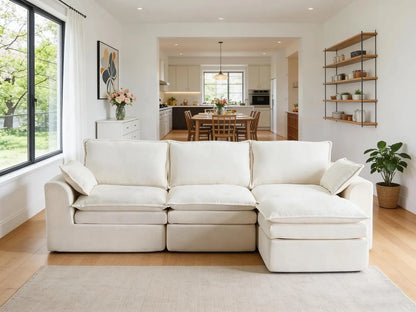 113" Cloud Sectional Boneless Couch for Living Room, Modern Modular Sectional Sofa Deep Seat with Ottoman,, Customized