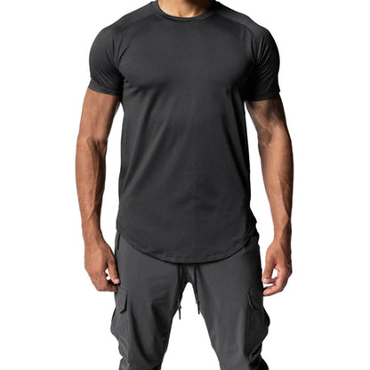 Men Summer Running Shirt Casual Solid Color Round Neck Quick-Drying Short Sleeve Athletic Tops for Streetwear