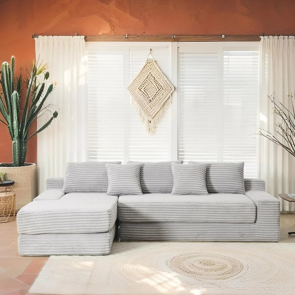 L-Shaped Sectional Couches for Living Room with Memory Foam, No Assembly Convertible Sofa Bed, Corduroy Fabric Customized