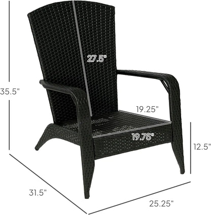 Patio Wicker Adirondack Chair,Outdoor All-Weather Rattan Fire Pit Chair with Soft Cushions, Tall Curved Backrest and Comfortable