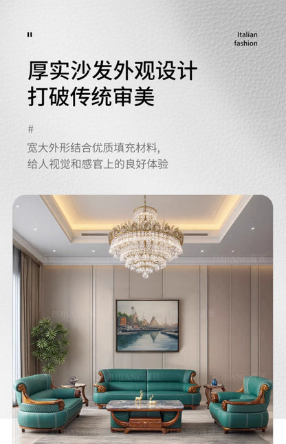 New Chinese-style thick leather sofa with solid wood 123 living room combination large apartment villa furniture  FT