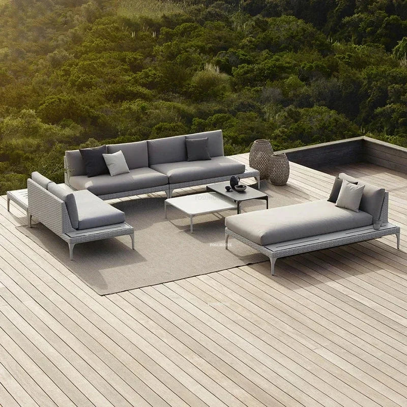 Modern Leisure PE Rattan Outdoor Sofas Set Patio Balcony Lounge Chair Simple Home Waterproof Sun Protection Set Garden Furniture