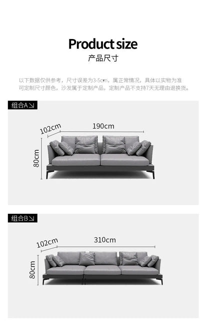 Italian sofa light luxury nappa leather furniture large apartment living room gray Nordic simple modern Hong Kong model room