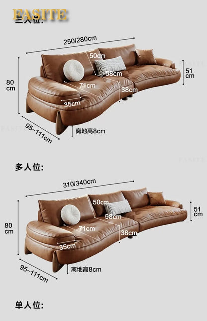 Leather sofa household living room modern brown small apartment curved creative sofa