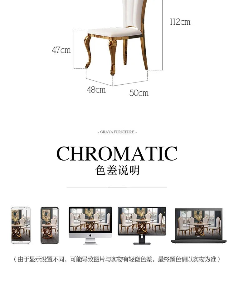 Modern simple stainless steel luxury hotel dining chair high-end soft bag white leather back chair fashionable home dining chair