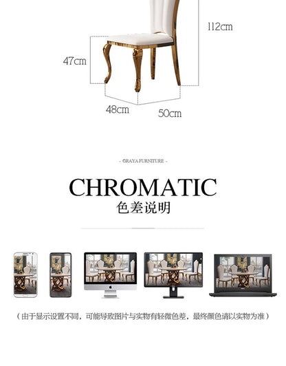 Modern simple stainless steel luxury hotel dining chair high-end soft bag white leather back chair fashionable home dining chair