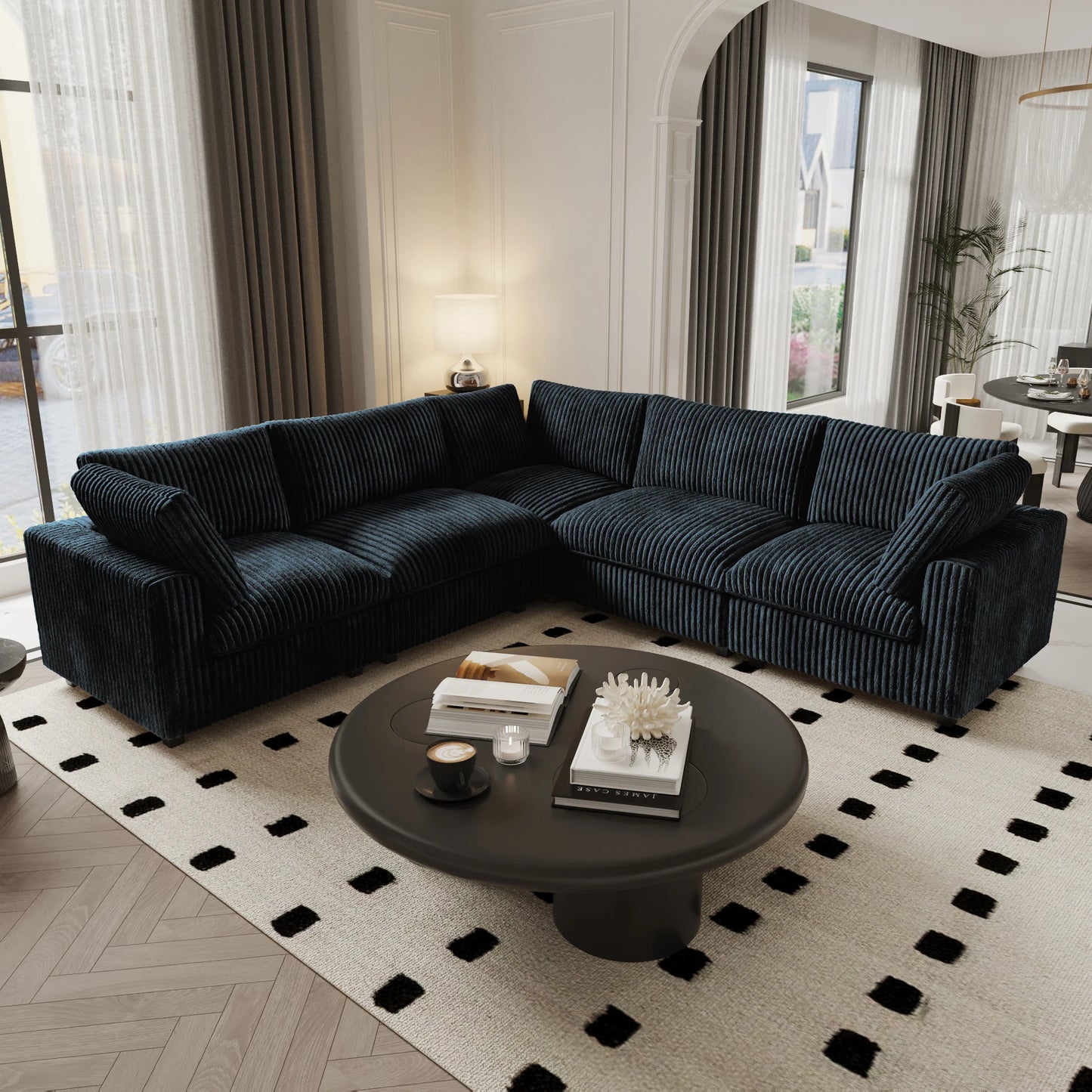 Living room inventory washable modern U-shaped 4-seat family white cloud modular combination sofa set