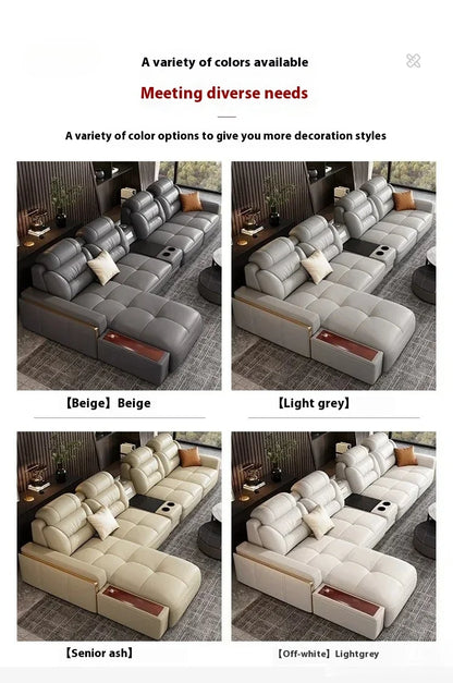 Premium Italian Genuine Leather Sectional Sofa Sets Couch Sofas with USB and Bluetooth Speaker - MANBAS Living Room Furniture