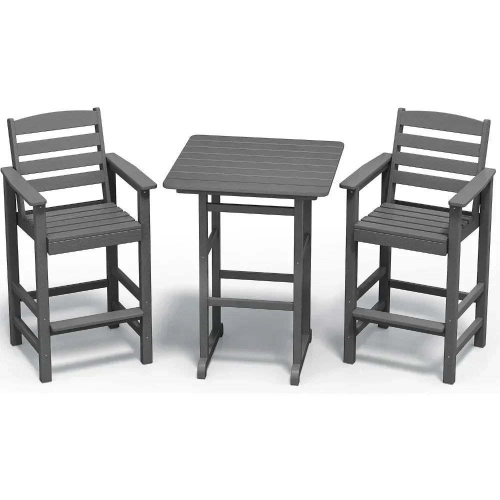 Balcony Adirondack Chairs and Table 3 Pieces Set, Adirondack Bar Height Chairs Set of 2 and Bar Table, Outdoor Bar Stools Set,