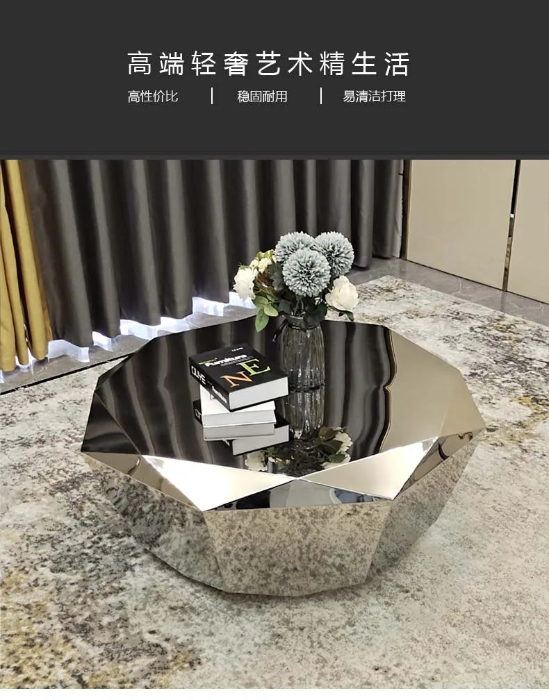 Stainless steel diamond coffee table living room household Italian sofa natural marble furniture