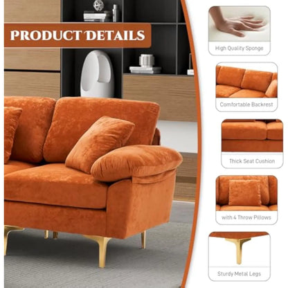 U Shaped Sectional Sofa Couch Set for Living Room Convertible Velvet with Chaise Lounge Ottoman and Pillows