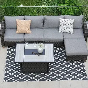 Outdoor Furniture, Patio Wicker Sectional Sofa Modular Furniture Set Single Sofa with Thick Cushions for Deck Porch Poolside Ga