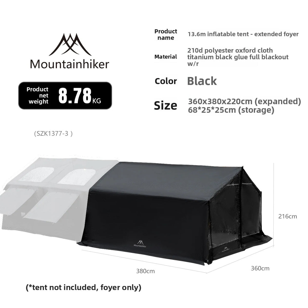 Mountainhiker 13.6㎡ Large Inflatable Tent Outdoor Camping 8-10 Person Tent Rainproof Family Awning Beach Quick Open Fishing Park