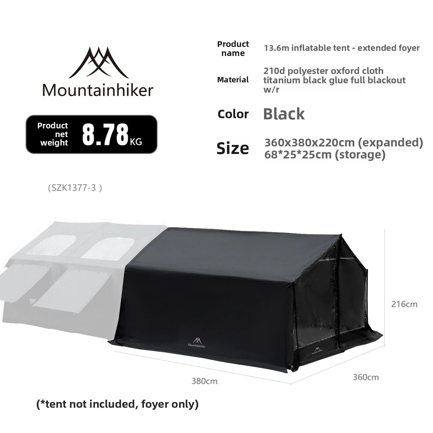 Mountainhiker 13.6㎡ Large Inflatable Tent Outdoor Camping 8-10 Person Tent Rainproof Family Awning Beach Quick Open Fishing Park
