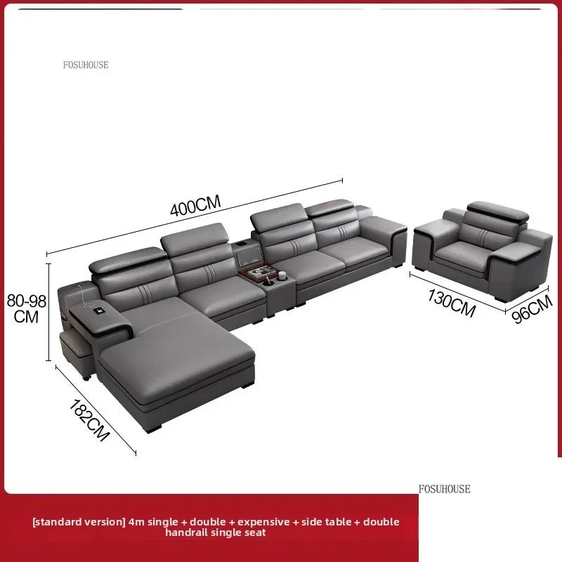 Modern Large Apartment Chaise Leather Sofa Combination Set Light Luxury Living Room Sofas Creative Office Comfortable Large Sofa