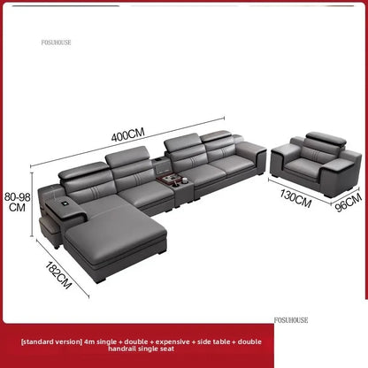 Modern Large Apartment Chaise Leather Sofa Combination Set Light Luxury Living Room Sofas Creative Office Comfortable Large Sofa
