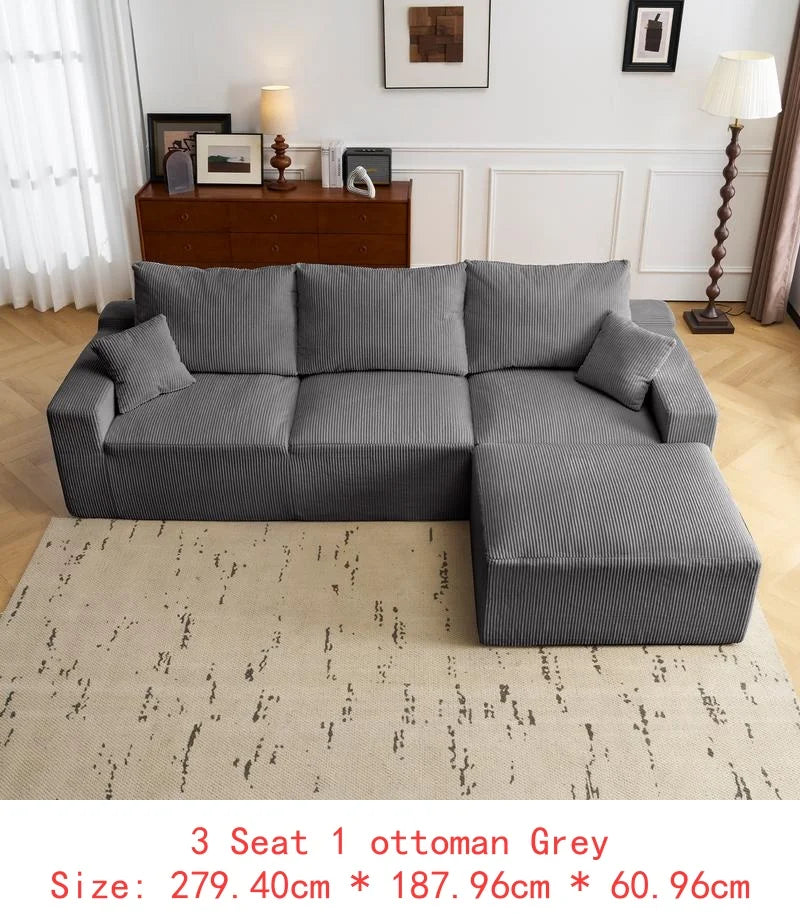 110 Inch L-Shaped Sectional Sofa, Full-Compression 3-Seat Cloud Couch with Chaise, No Assembly Needed Modular Sofa for Living