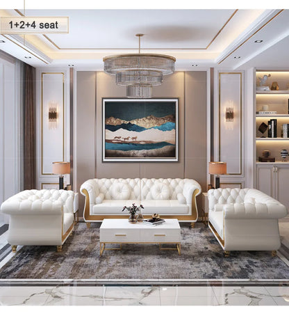 Canape Modern Living Room Furniture Couches Upholstered  Lounge Leather Sectional Tufted White Sofa Set