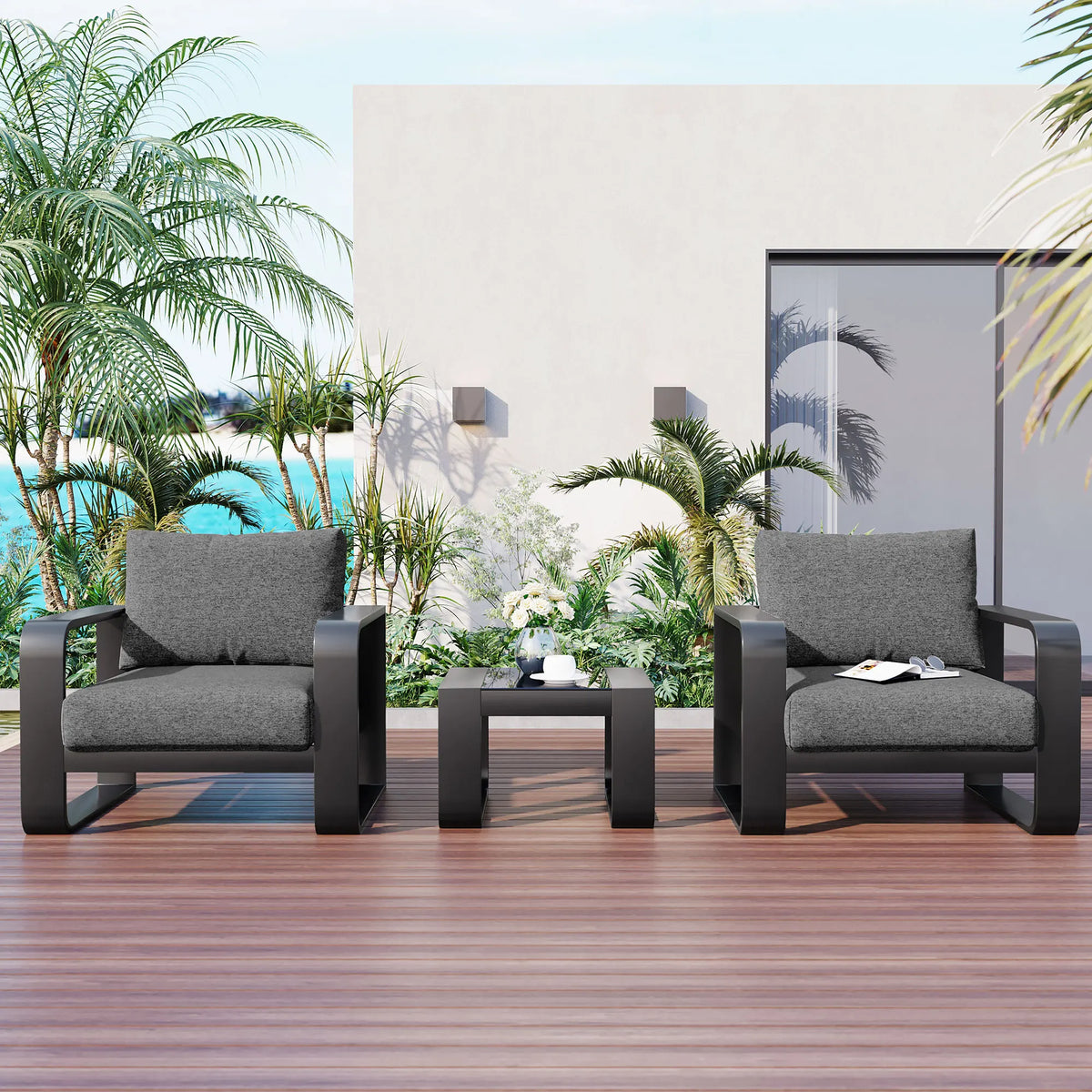 3-pieces Aluminum Frame Patio Furniture With 6.7