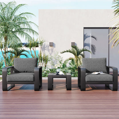 3-pieces Aluminum Frame Patio Furniture With 6.7" Thick Cushion And Coffee Table, All Weather Use Olefin fabric Outdoor Chair, G