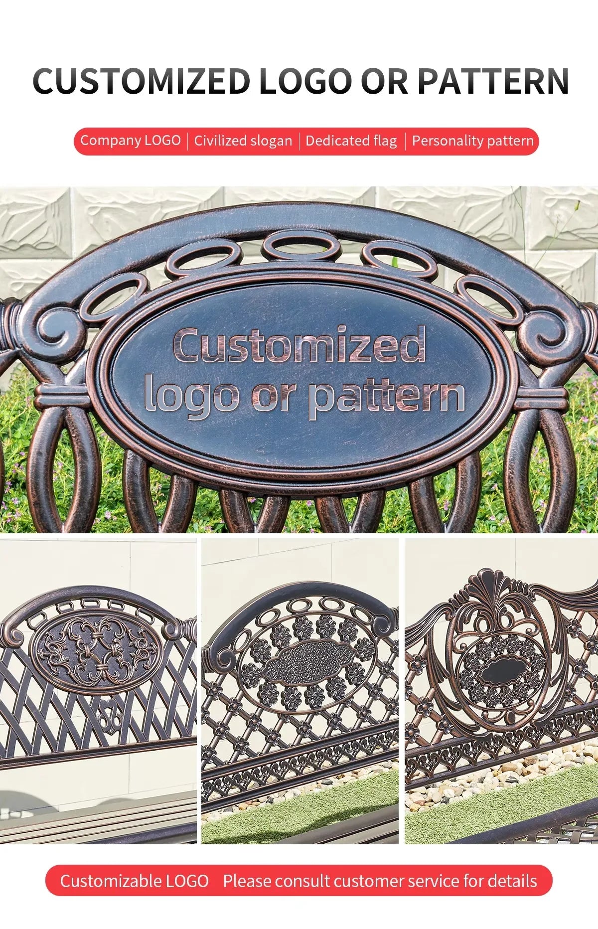 150CM Cast Aluminum Outdoor Bench Chair Patio Bench Metal Benches Park Bench for Garden Outdoor Patio Leisure