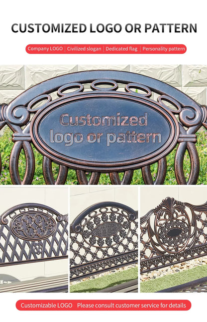 Cast Aluminum Bench Modern 150cm Outdoor Bench Chair Leisure Patio Bench Metal Benches Park Bench for Garden Outdoor Patio