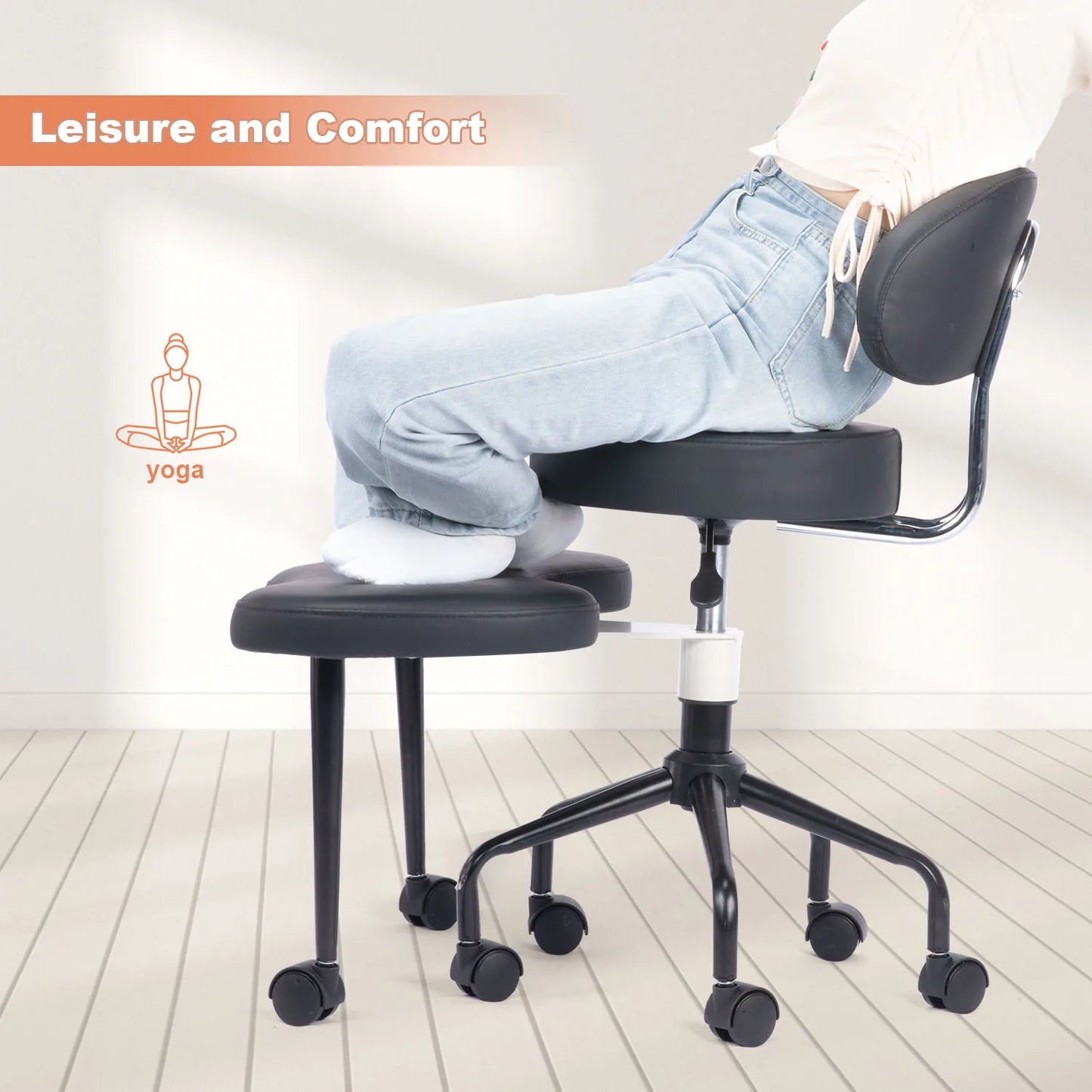 Cross Leg Chair - Meditation Chair with Wheels, ADHD Chair, Height Adjustable Seat, Adjustable Footstool