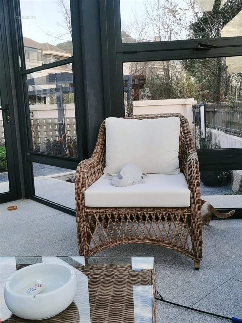 Outdoor PE Rattan Garden Chairs Balcony Courtyard Garden Waterproof Sofa Chairs Outdoor Terrace Leisure Chair Outdoor Furniture
