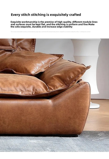 Sailing sofa retro oil wax leather super wide sitting depth adjustable backrest antique living room straight row sofa