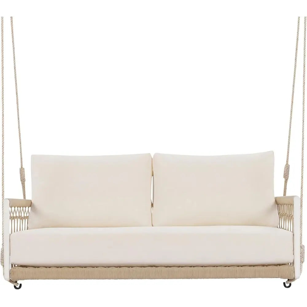 Beige 2-Person Porch Swing with Woven Rope and Soft Cushion for Patio or Garden