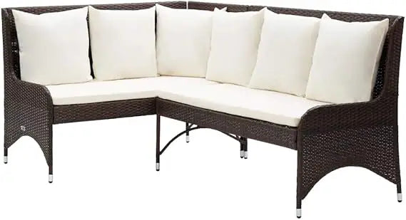 Durable Outdoor Patio Corner Sofas 2 pcs in Poly Rattan - Brown, Weather-Resistant Furniture with Comfortable Cushions