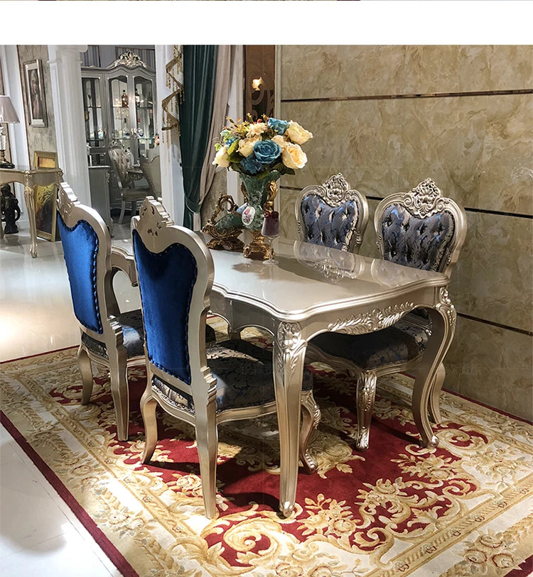 A07 French solid wood dining table and chair combination luxury carved dining table household rectangle