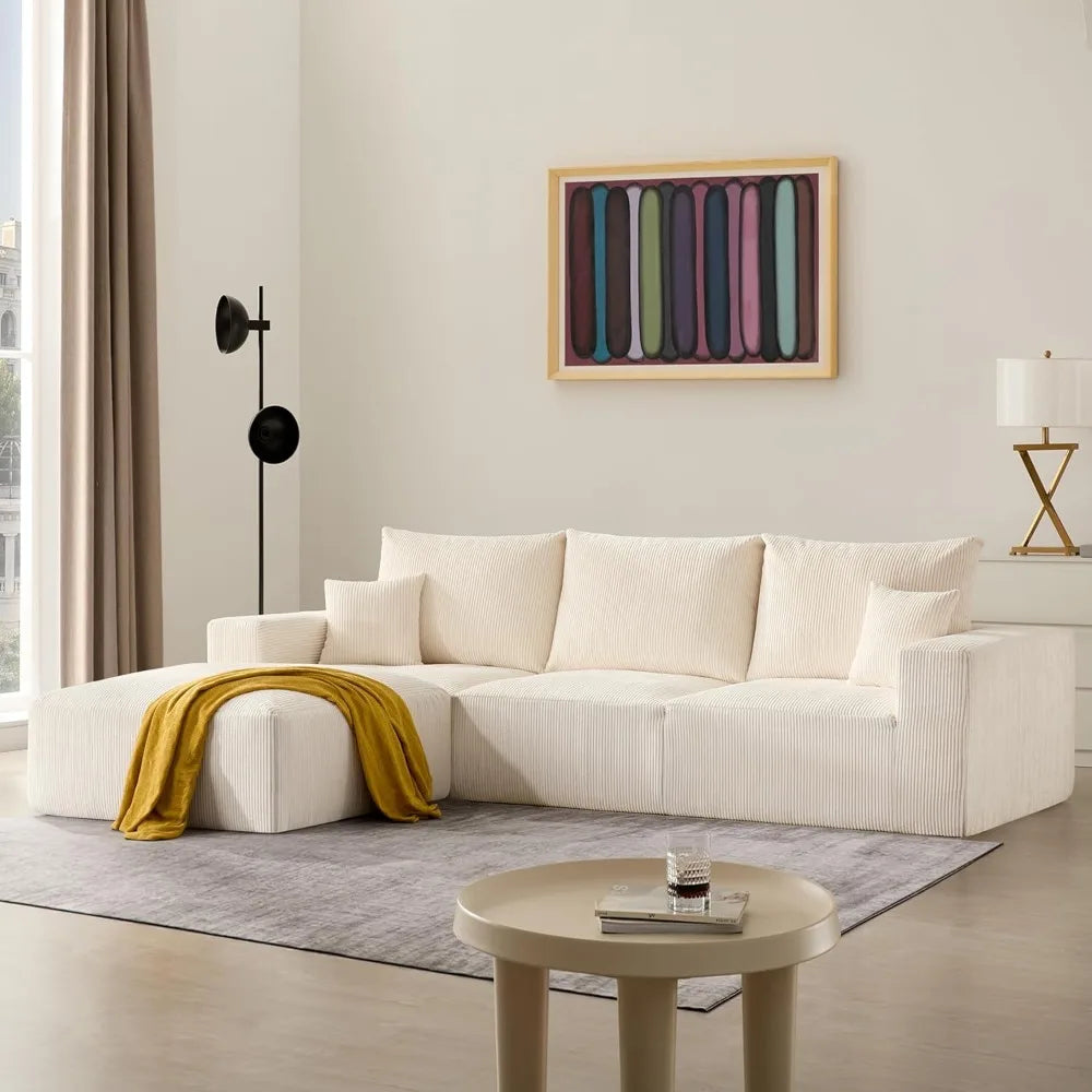 Modern Sectional Sleeper Sofa Bed 3-Seater Grey Lounge Couch Corduroy Convertible Sponge Compression Modular Sofas Chaise Home