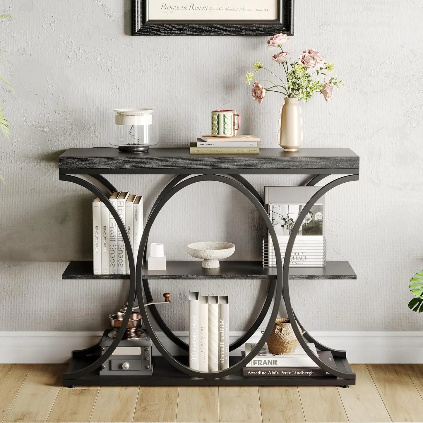 39" Narrow Console Tables for Entryway, Industrial 3-Tier Sofa Table with Metal Frame and Storage Shelves for Living Room,Foyer