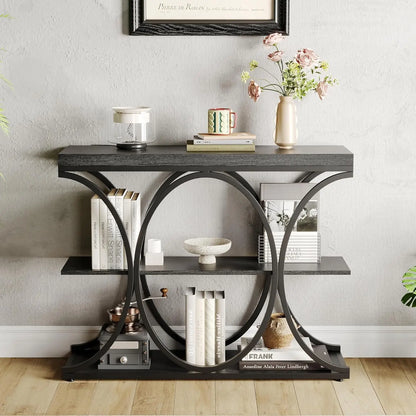 39" Narrow Console Tables for Entryway, Industrial 3-Tier Sofa Table with Metal Frame and Storage Shelves for Living Room,Foyer
