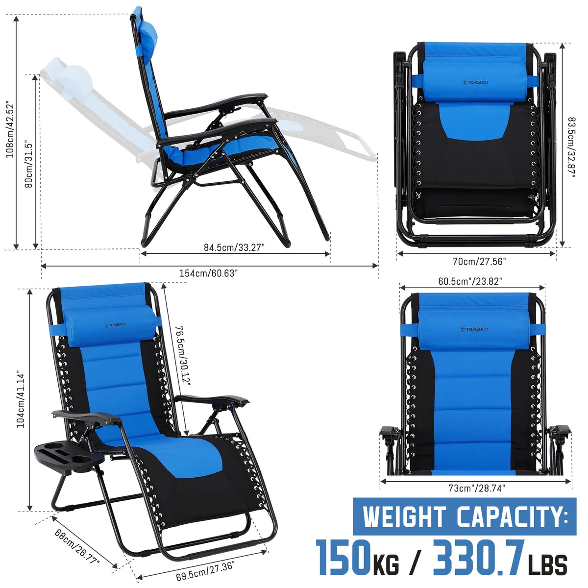 Chair Waterproof Oxford Cloth with Cotton Padded Adjustable Patio Zero Gravity Reclining