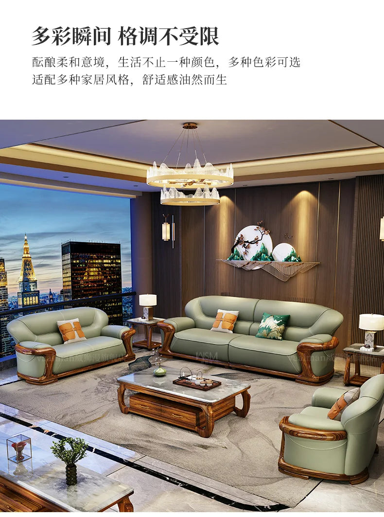 TQQ new Chinese ebony sofa villa large flat solid wood sofa high-end living room furniture leather sofa