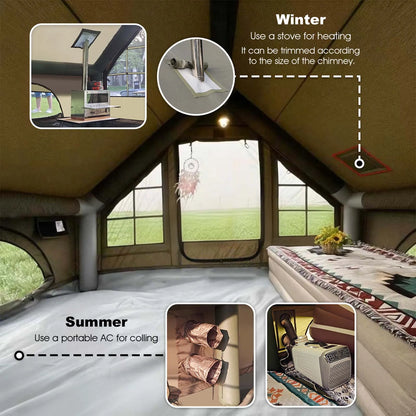 129 Square Feet Green Inflatable Camping Tent with Hand Pump,Waterproof Windproof Outdoor Blow up Tent with Chimney Stack