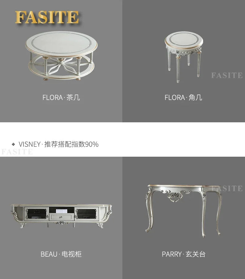French light luxury living room large apartment first layer cowhide European solid wood carving flower three sofa combination