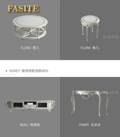 French light luxury living room large apartment first layer cowhide European solid wood carving flower three sofa combination