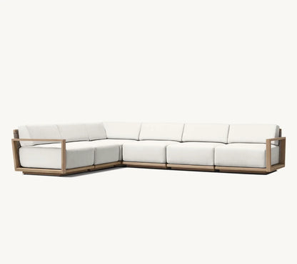 Modern Luxury All Weather Patio Garden Hotel Pool Sofa Set Outdoor Leisure Solid Wood Furniture Teak Modular Sofa L-Sectional