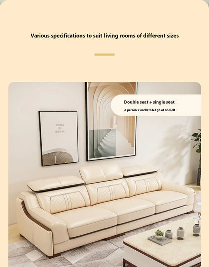 Stylish Italian Genuine Leather Sofa for Living Room with Cup Holder, USB, Adjustable Headrests & Bluetooth Speaker - Lazy Sofa