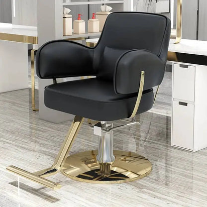 Round Chair Professional Barber Chairs Mirror Hair Salon Women's Beauty Men's Shaving Rotating Ergonomic Wheels Reclining Silla