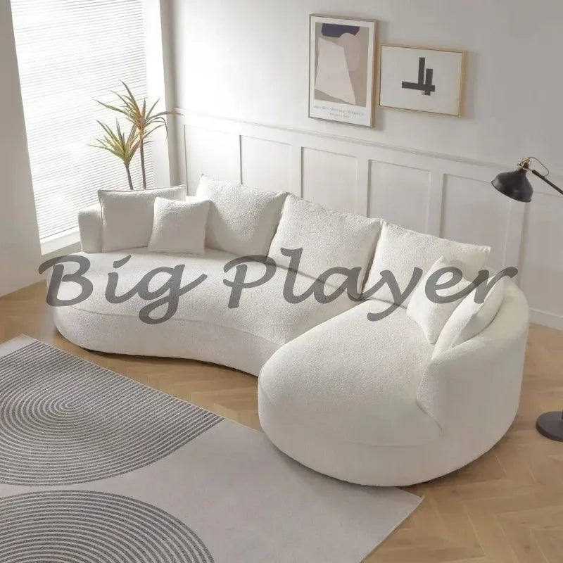 Modern Curved Sofa Couch, Upholstery Boucle Sofa With Pillows, Right Hand Facing Sectional Boucle Fabric Couch